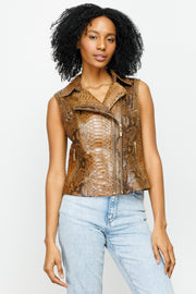 QUEEN PYTHN SKIN LEATHER WOMEN JACKET TAN (15808-P)