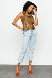 QUEEN PYTHN SKIN LEATHER WOMEN JACKET TAN (15808-P)