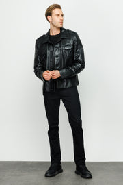 MANTECA PYTHN SKIN LEATHER MEN BLACK JACKET 20204-A