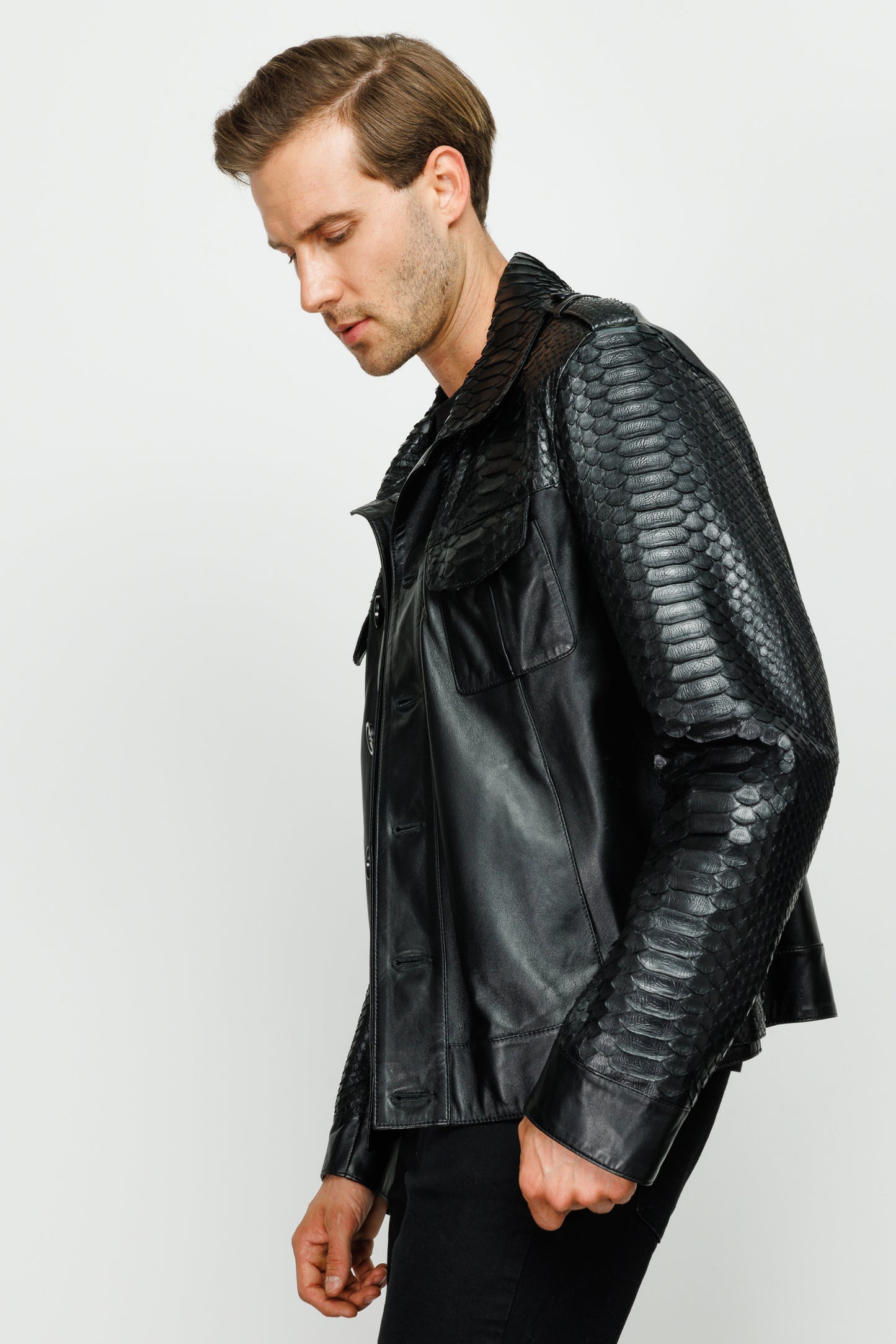 The Manteca Pythn Skin Leather Black Men  Jacket