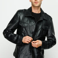Chaqueta para hombre de cuero negro con piel de pitón Manteca