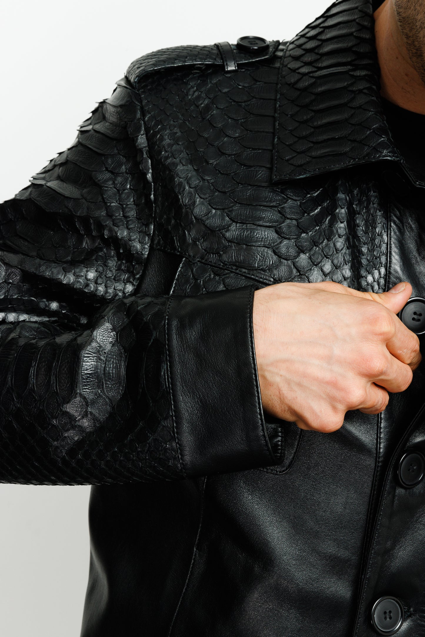 The Manteca Pythn Skin Leather Black Men  Jacket