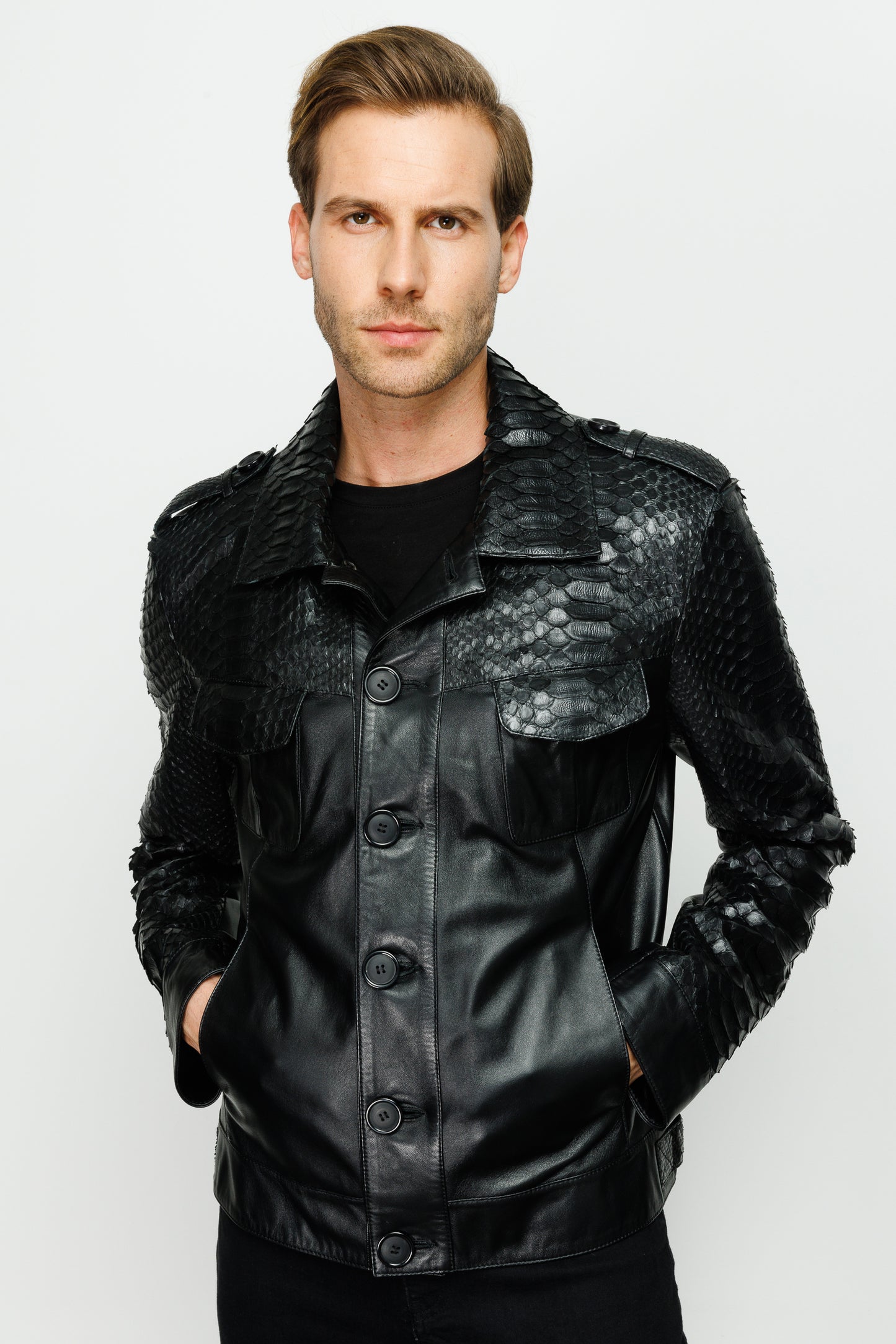 The Manteca Pythn Skin Leather Black Men  Jacket