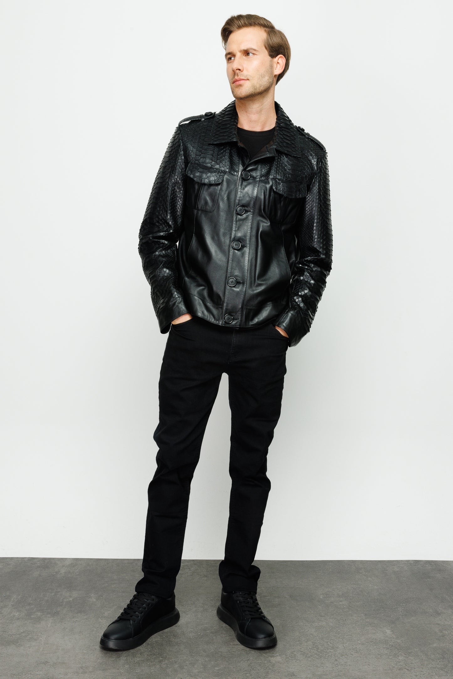 The Manteca Pythn Skin Leather Black Men  Jacket