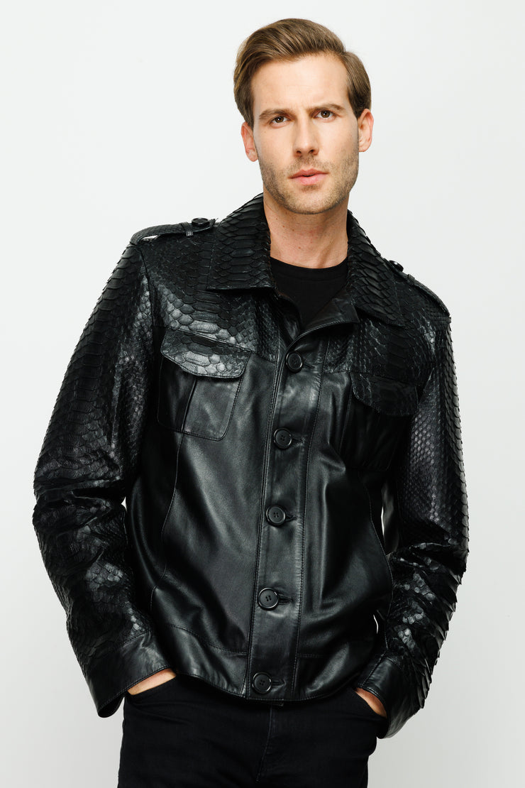 MANTECA PYTHN SKIN LEATHER MEN BLACK JACKET 20204-A