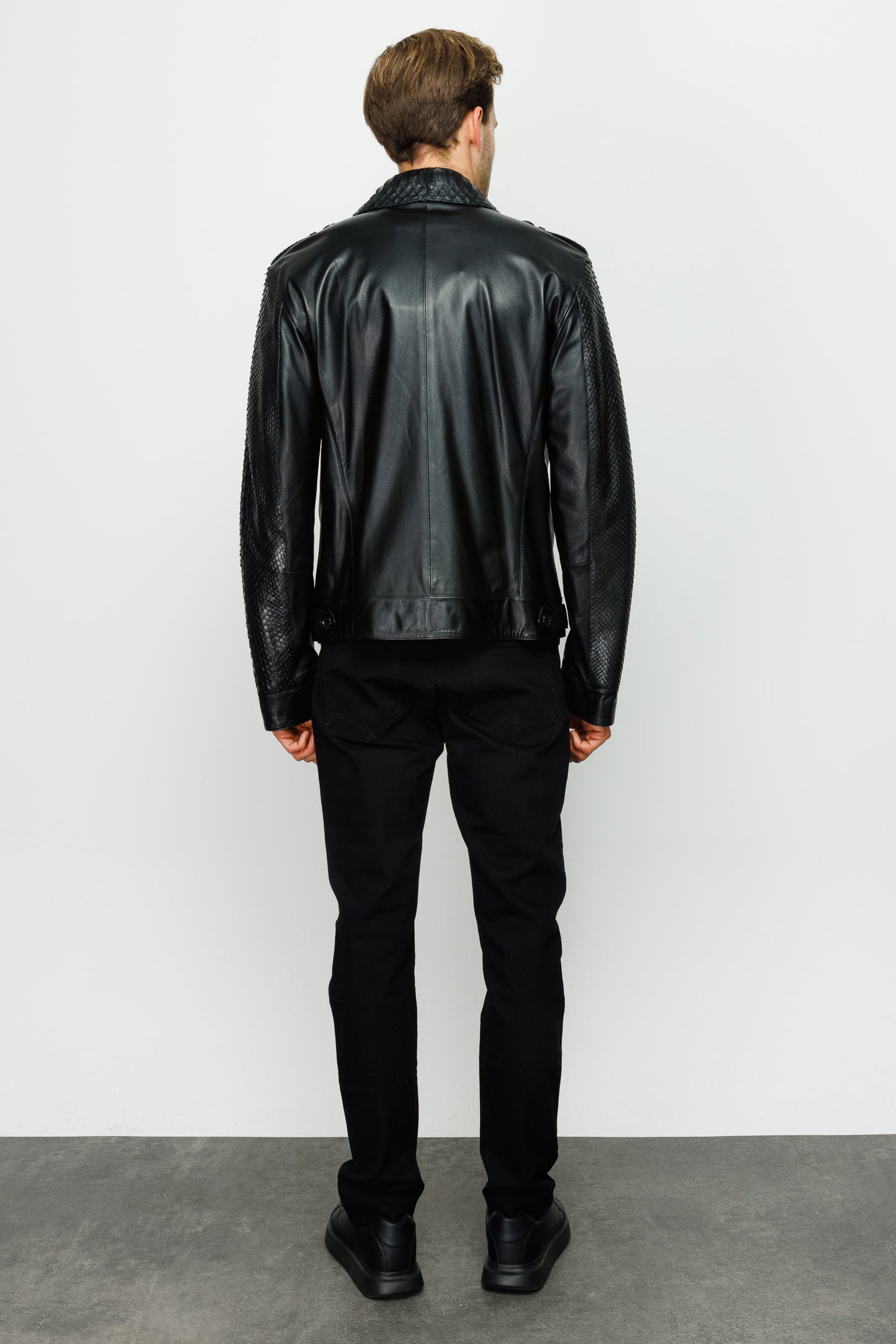 The Manteca Pythn Skin Leather Black Men  Jacket
