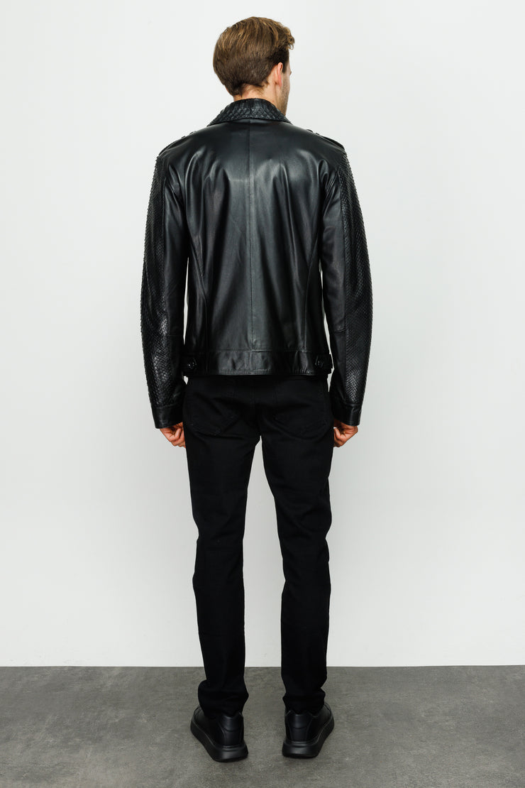 MANTECA PYTHN SKIN LEATHER MEN BLACK JACKET 20204-A