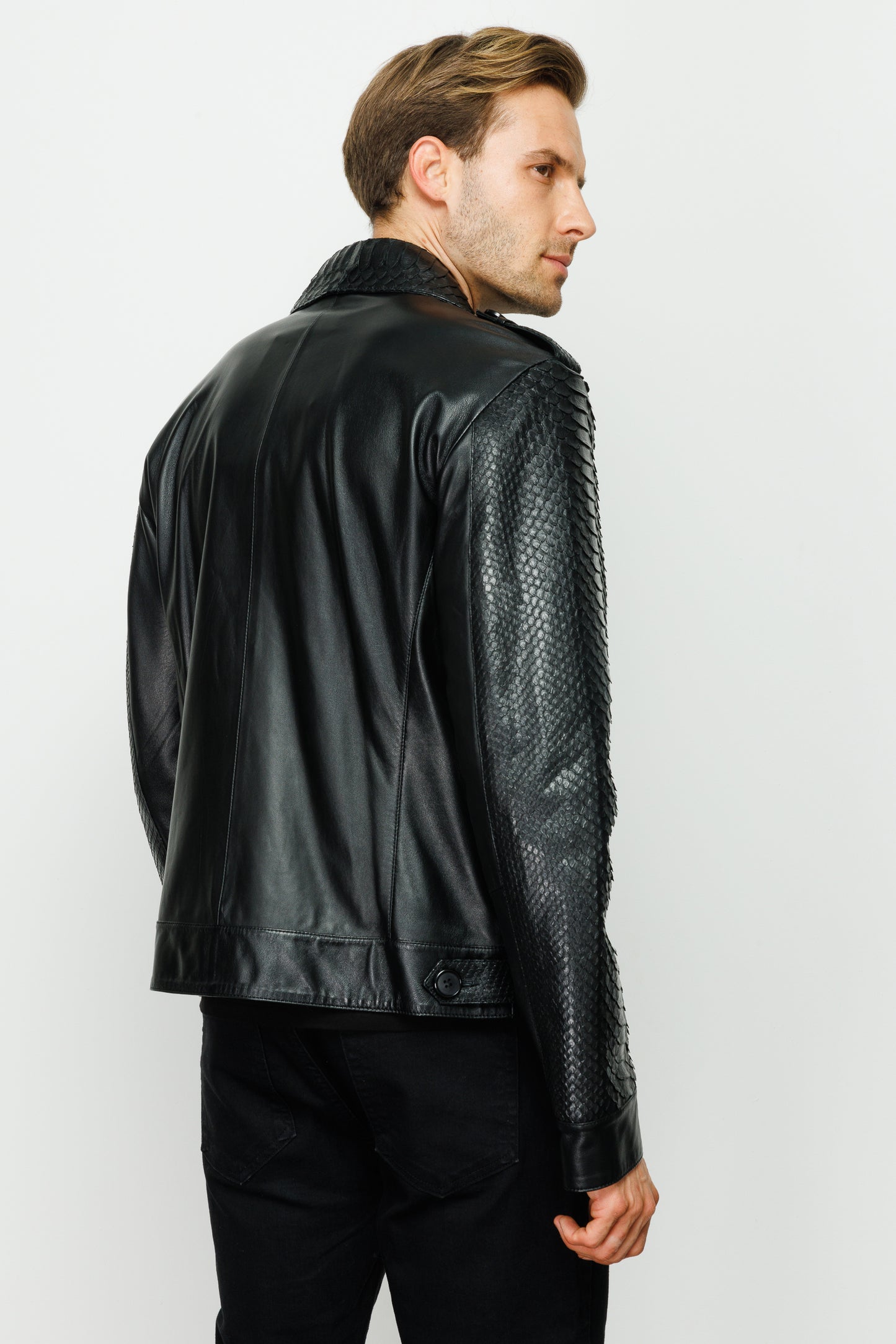 The Manteca Pythn Skin Leather Black Men  Jacket