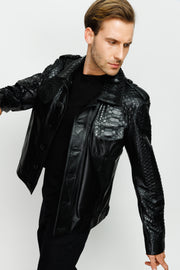 MANTECA PYTHN SKIN LEATHER MEN BLACK JACKET 20204-A
