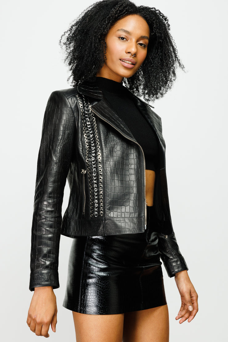 SINGAPORE LEATHER JACKET BLACK (15819-A)