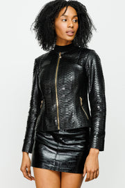 The Mekke Pythn Skin Leather Jacket Black