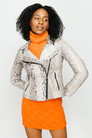 QUEEN PYTHN SKIN LEATHER WOMEN JACKET NATUREL (15808-P)