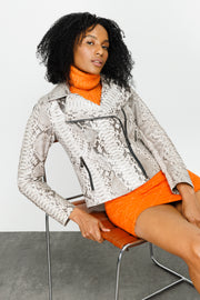 QUEEN PYTHN SKIN LEATHER WOMEN JACKET NATUREL (15808-P)