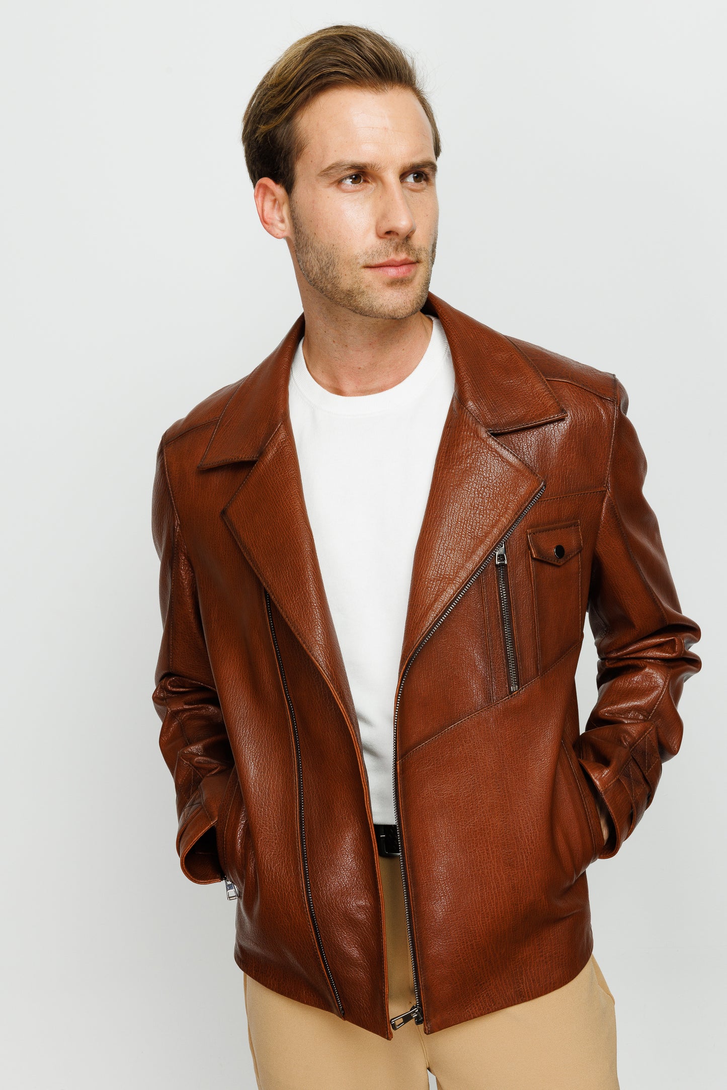 The Monola Tan Leather Men Jacket