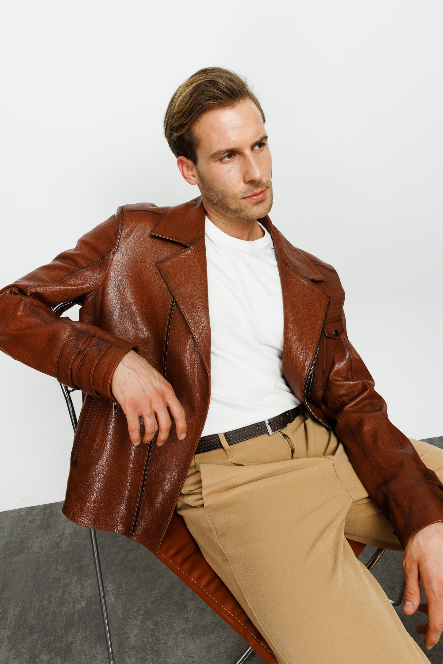 The Monola Tan Leather Men Jacket