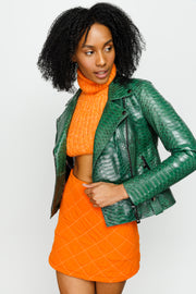 PYTHN SKIN LEATHER WOMEN JACKET GREEN (15355-P-55)