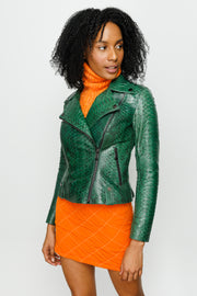 PYTHN SKIN LEATHER WOMEN JACKET GREEN (15355-P-55)