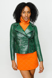 PYTHN SKIN LEATHER WOMEN JACKET GREEN (15355-P-55)