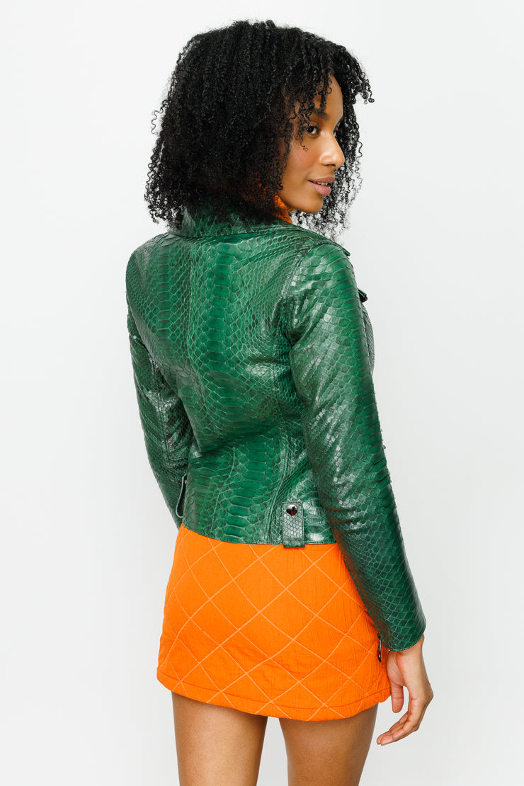 PYTHN SKIN LEATHER WOMEN JACKET GREEN (15355-P-55)