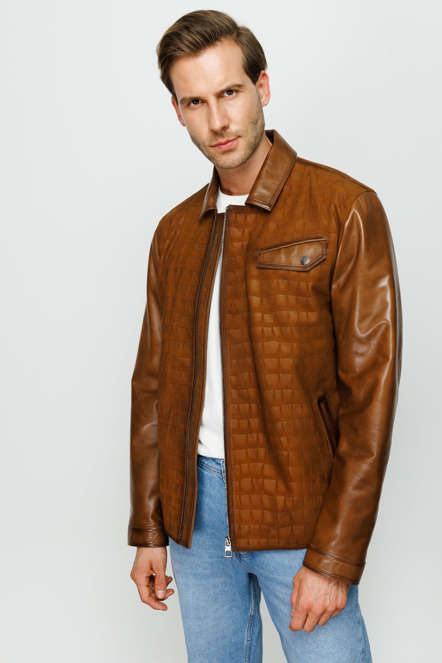 The Emerson Tan Leather Men Jacket