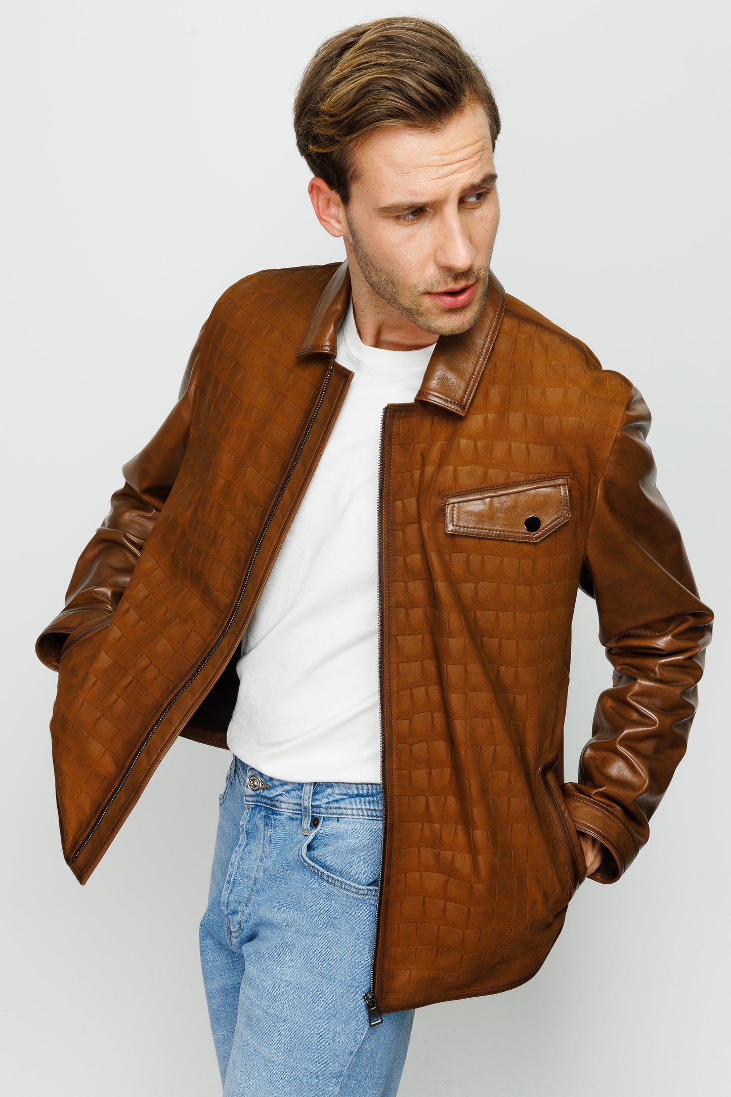 The Emerson Tan Leather Men Jacket