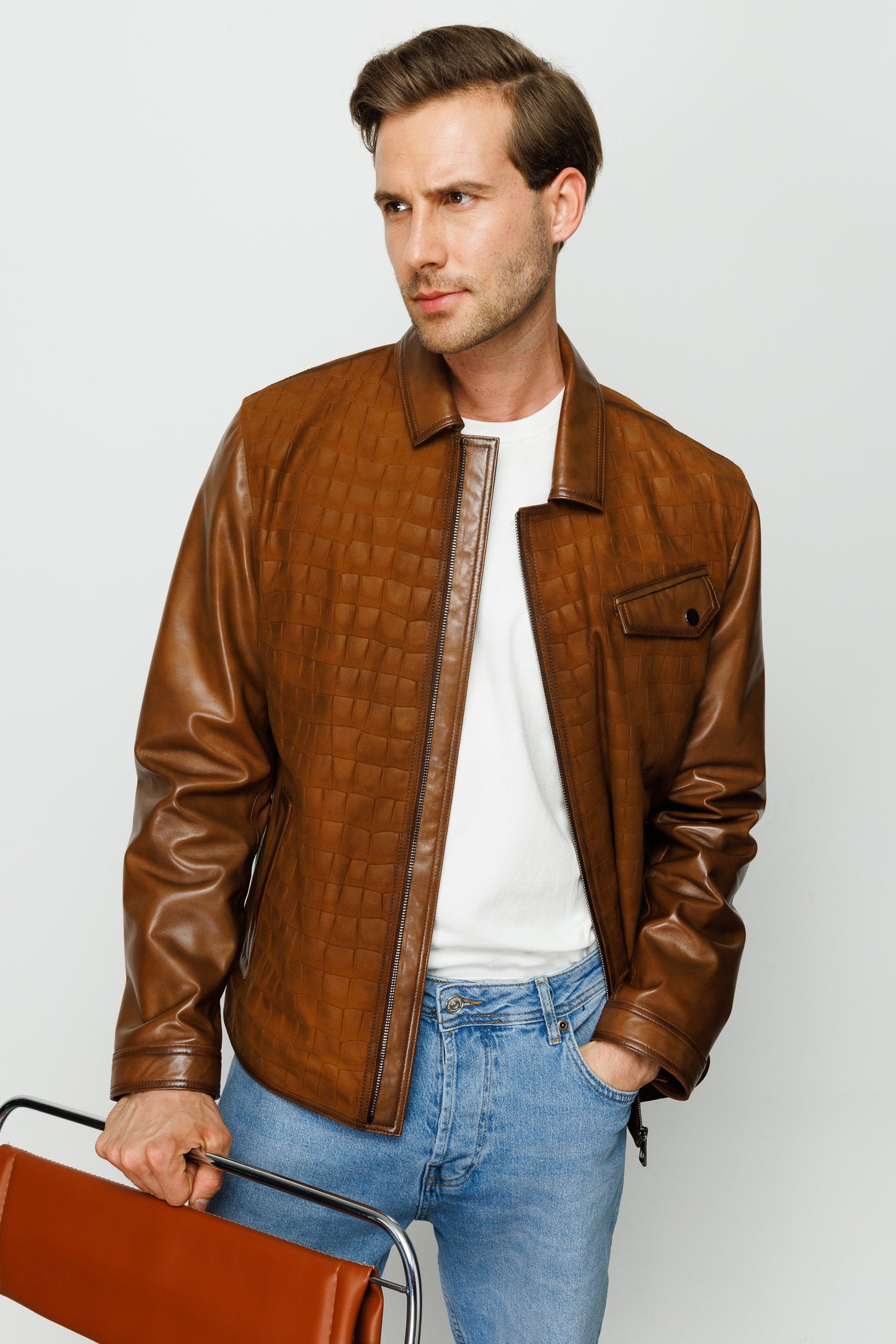 The Emerson Tan Leather Men Jacket