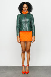 PYTHN SKIN LEATHER WOMEN JACKET GREEN (15355-P-55)