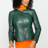 The Mekke Pythn Skin Green Leather Women Jacket