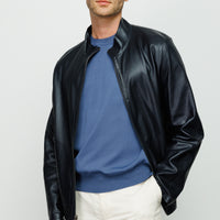 The Del Rio Dark Blue Leather Men Jacket