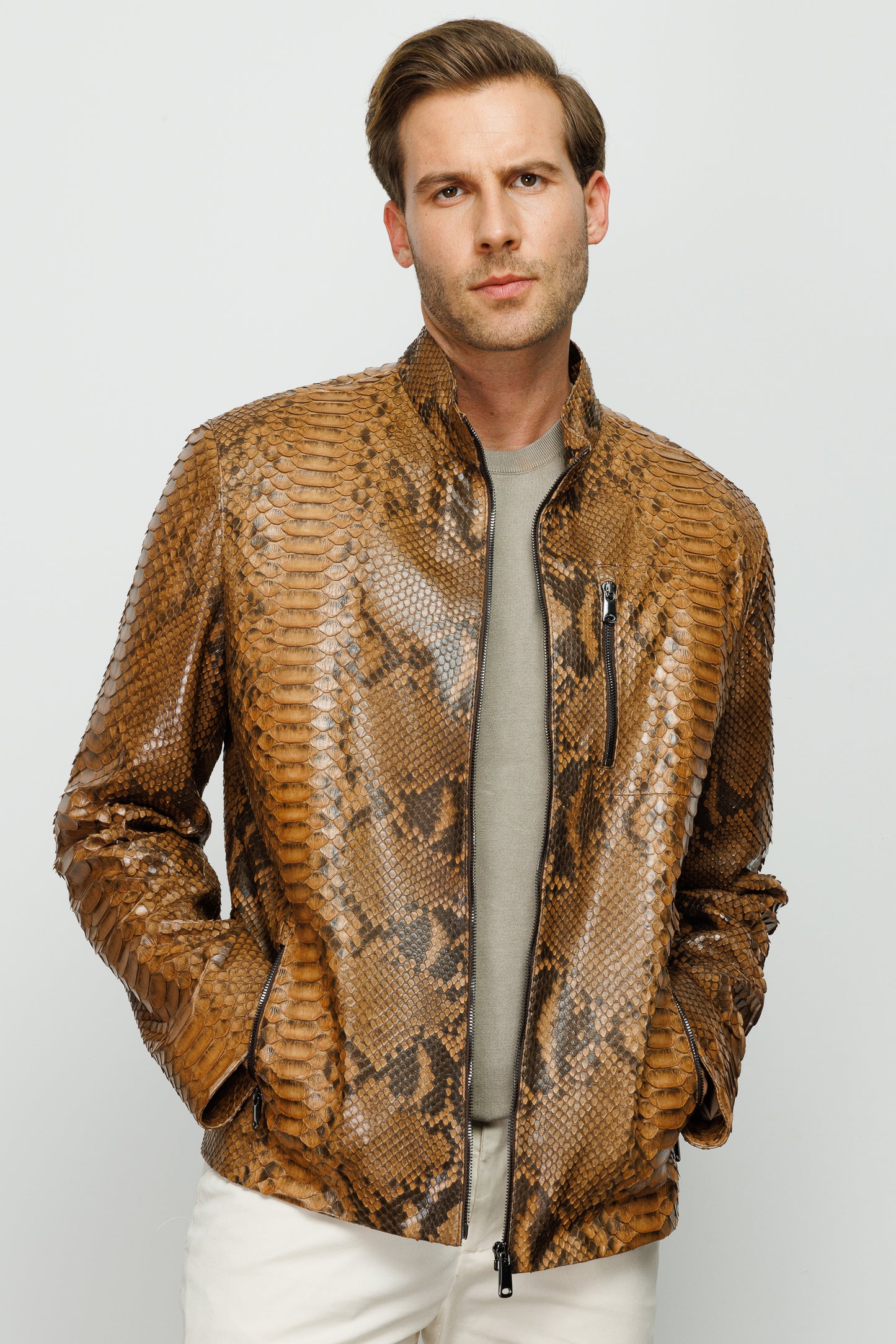 Chaqueta de cuero para hombre Boss Python Tan 
