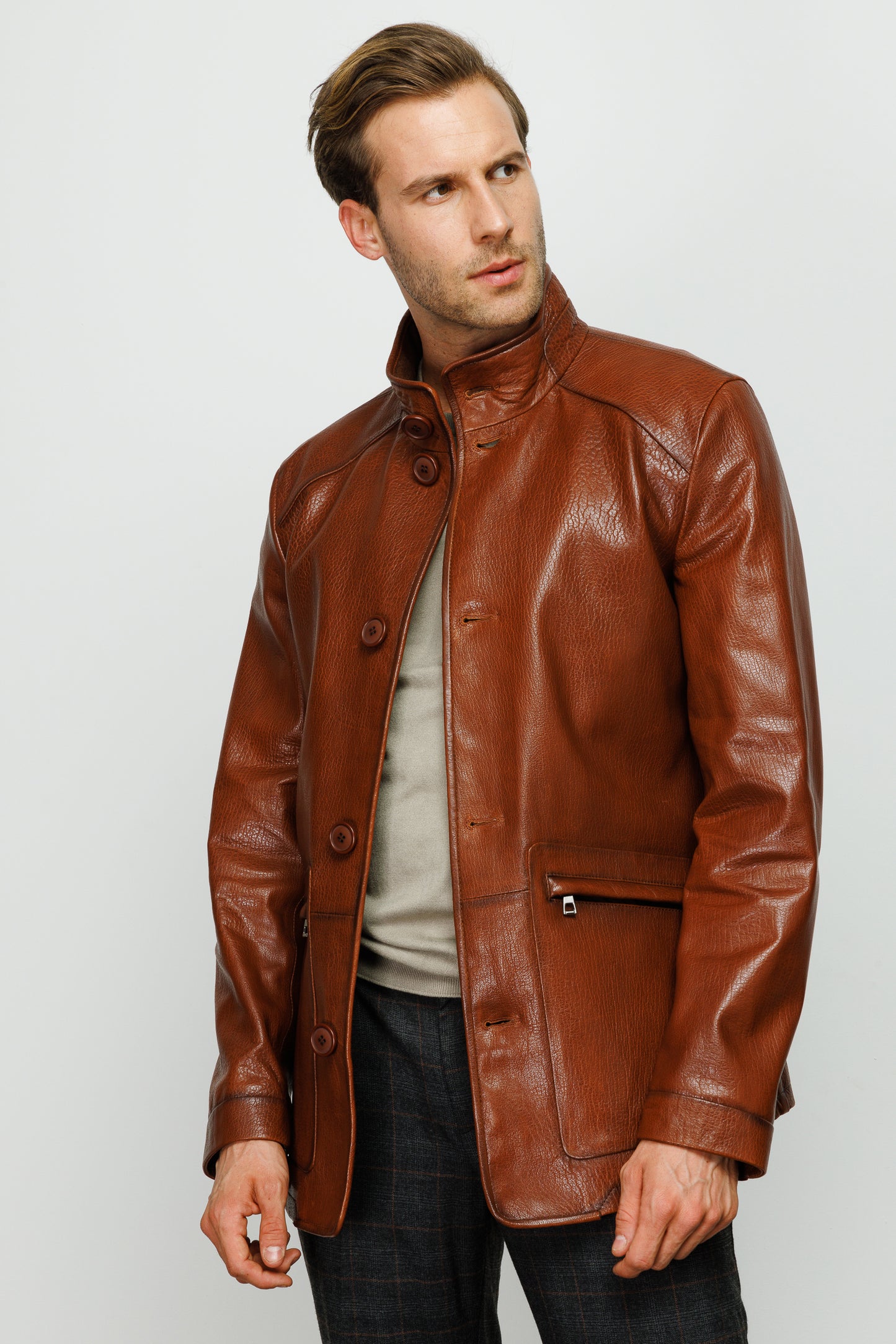 The Barclay Brown Leather Men Jacket