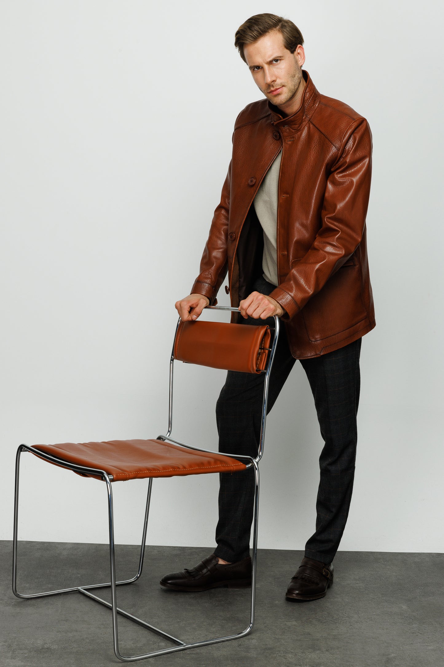 The Barclay Brown Leather Men Jacket