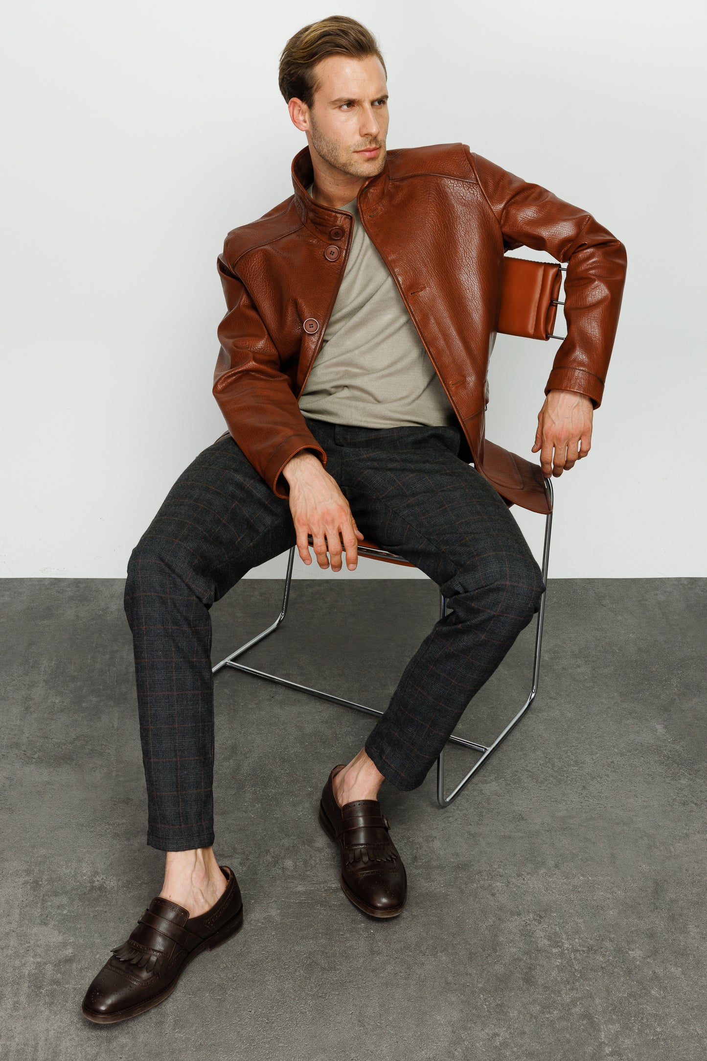 The Barclay Brown Leather Men Jacket