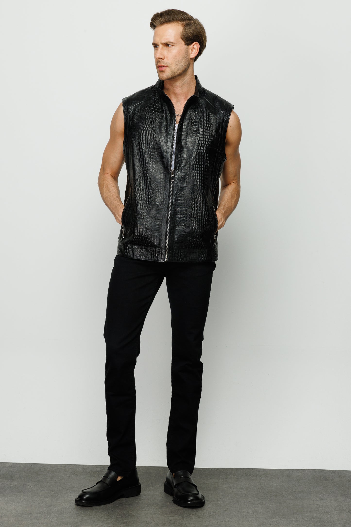Chaqueta de cuero negra Veyo para hombre 