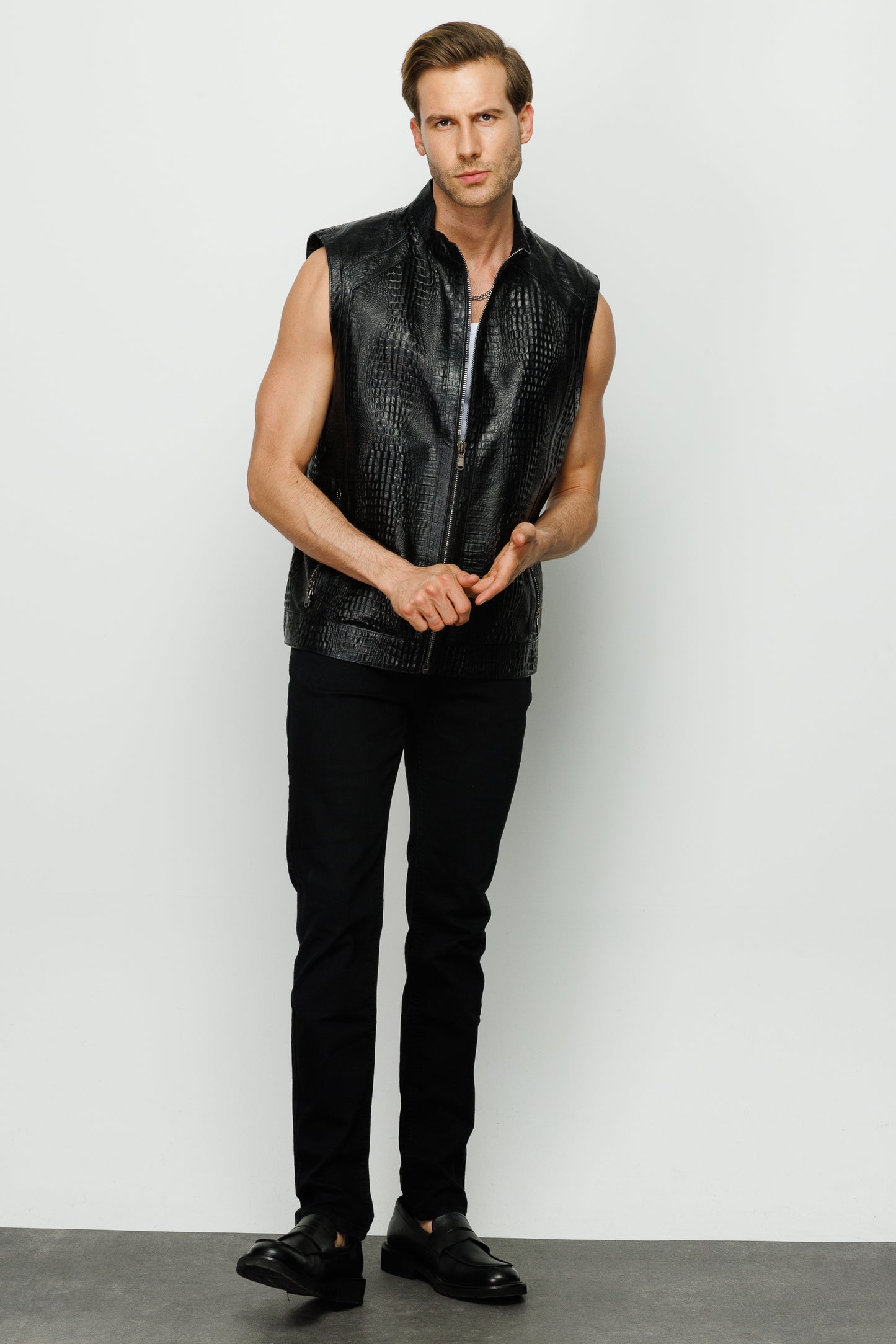 Chaqueta de cuero negra Veyo para hombre 