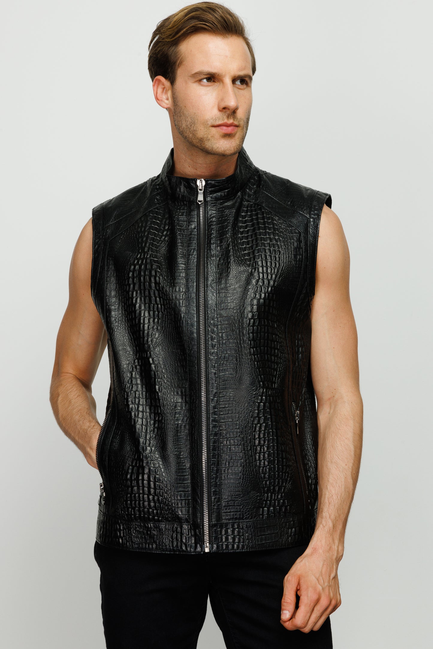 Chaqueta de cuero negra Veyo para hombre 