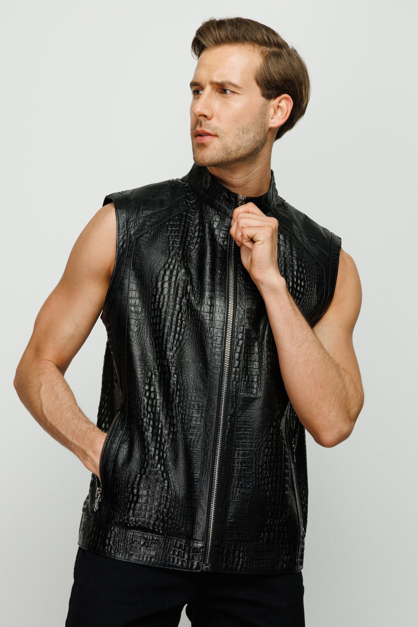 Chaqueta de cuero negra Veyo para hombre 