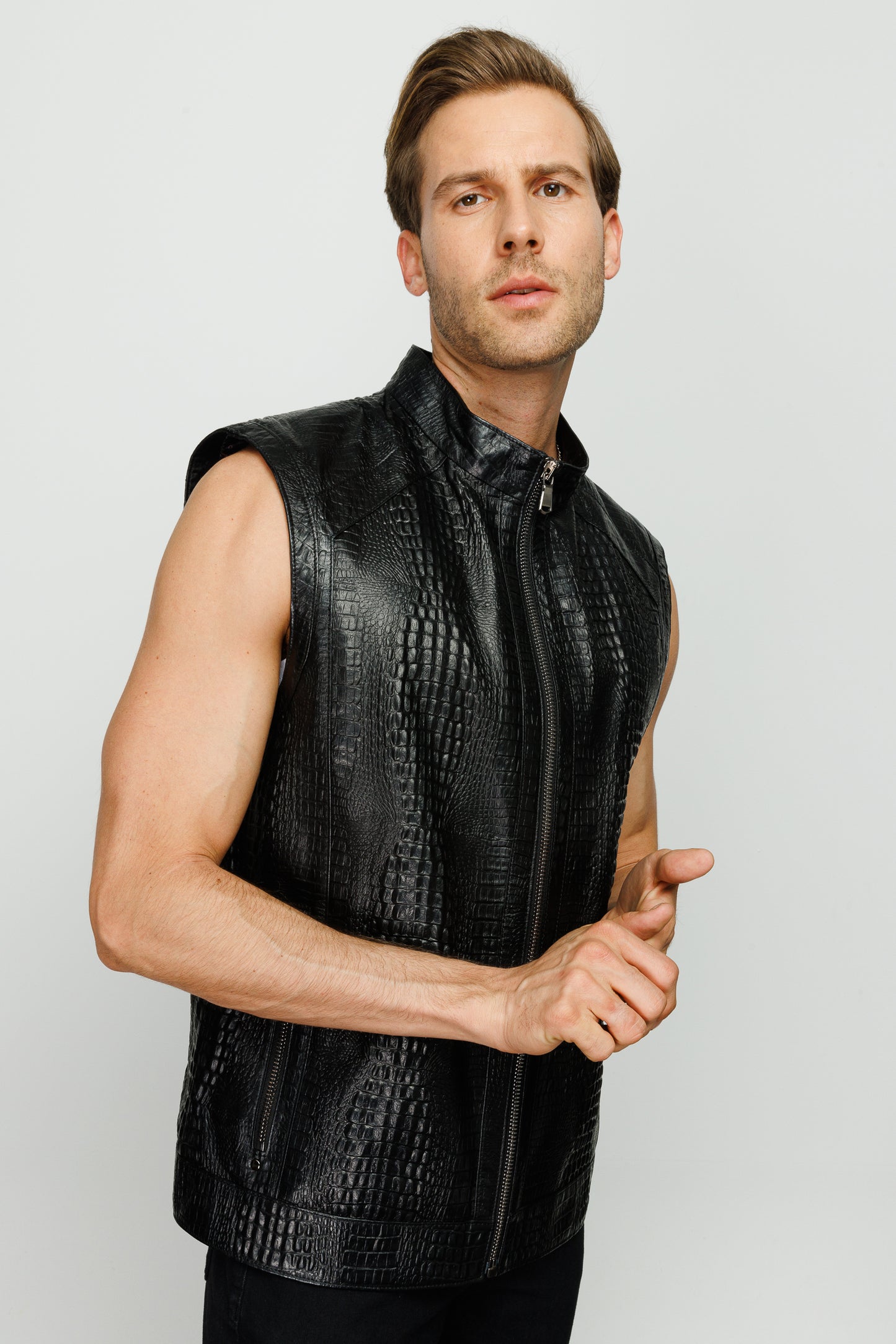 Chaqueta de cuero negra Veyo para hombre 