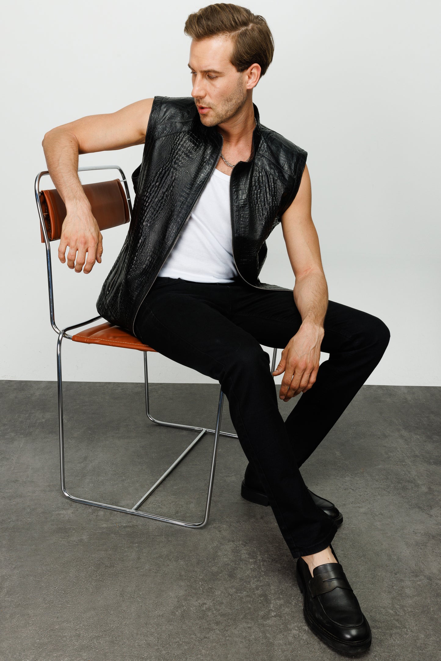 Chaqueta de cuero negra Veyo para hombre 