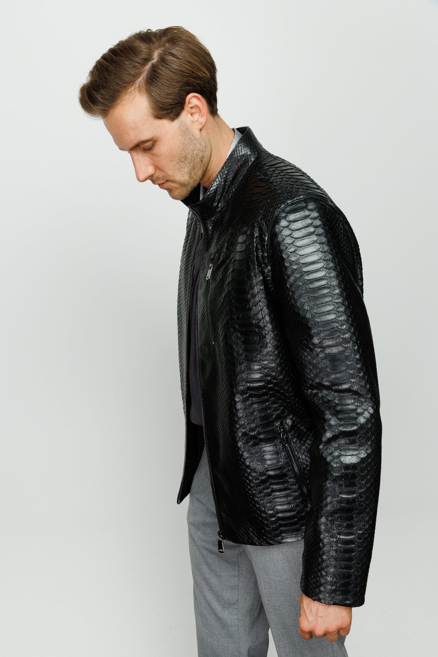 The Boss Pythn Black Leather Men Jacket