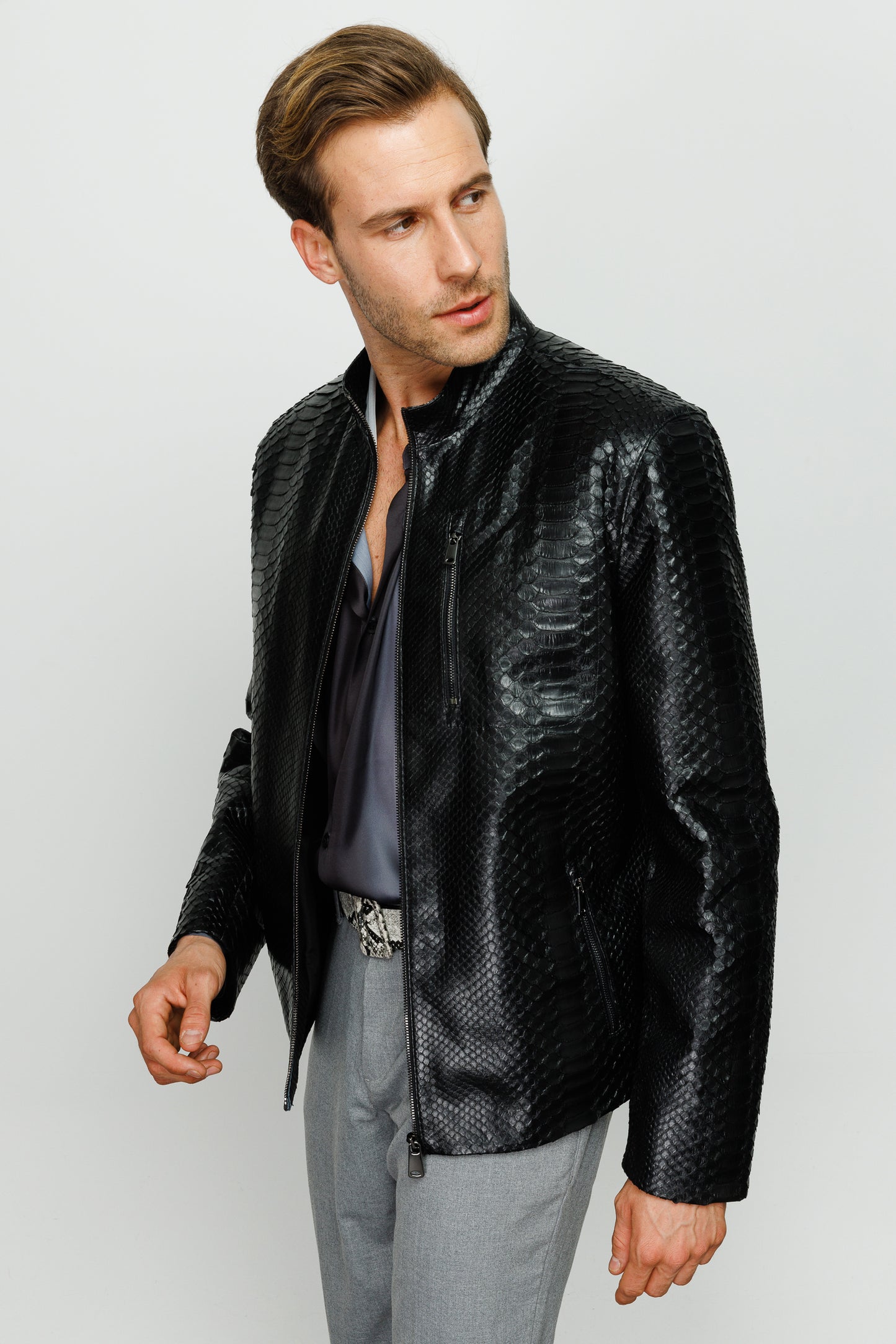Chaqueta de cuero negro para hombre Boss Python 