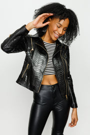 QUEEN PYTHN SKIN LEATHER WOMEN JACKET BLACK (15808-P)