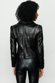 QUEEN PYTHN SKIN LEATHER WOMEN JACKET BLACK (15808-P)