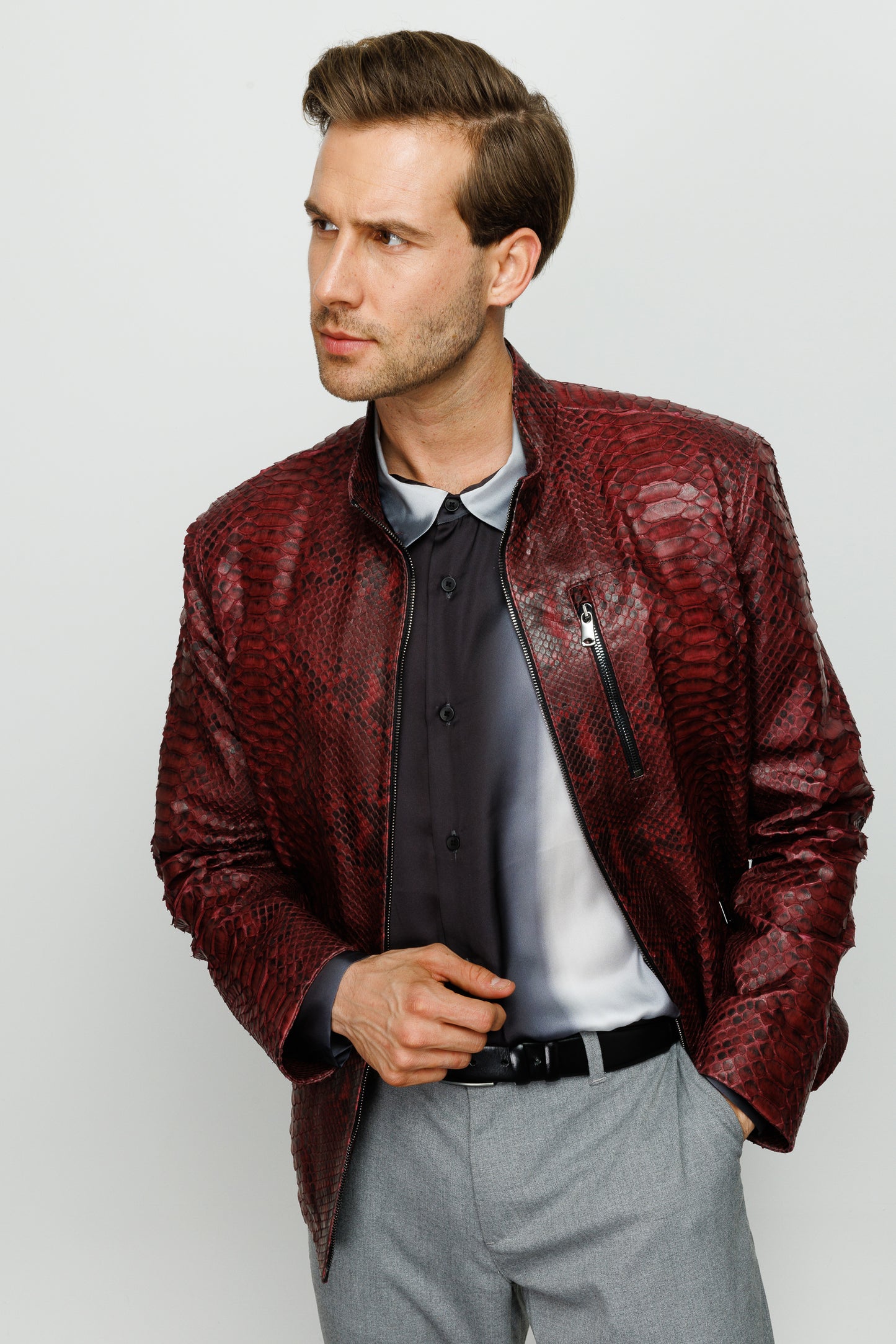 The Boss Pythn Burgundy Leather Men Jacket