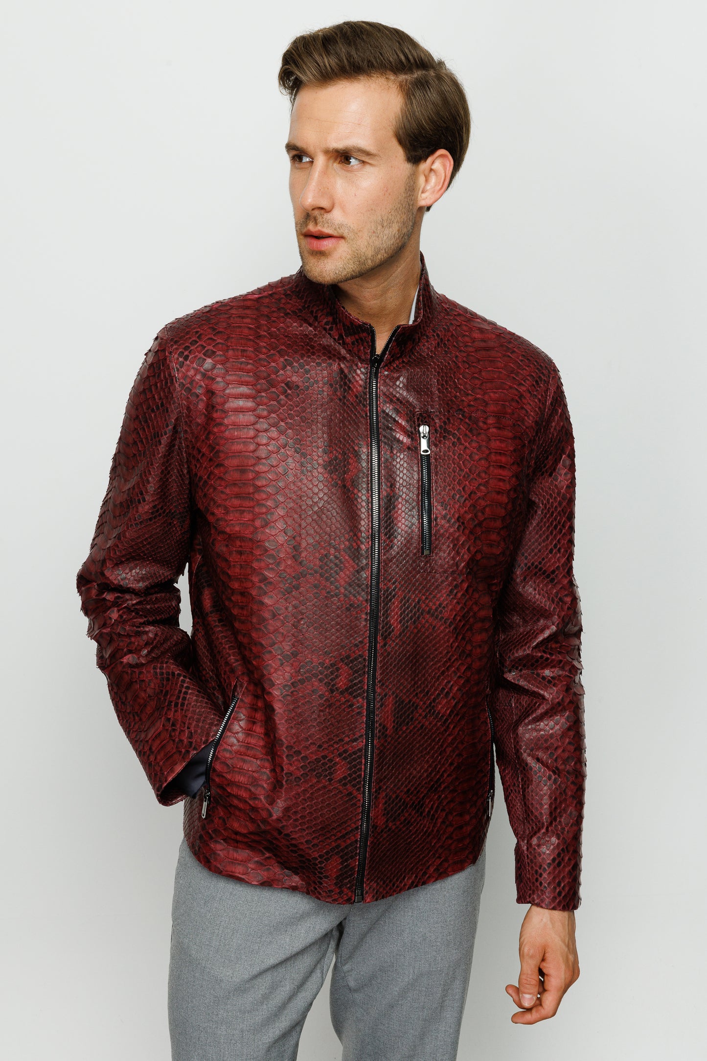 The Boss Pythn Burgundy Leather Men Jacket