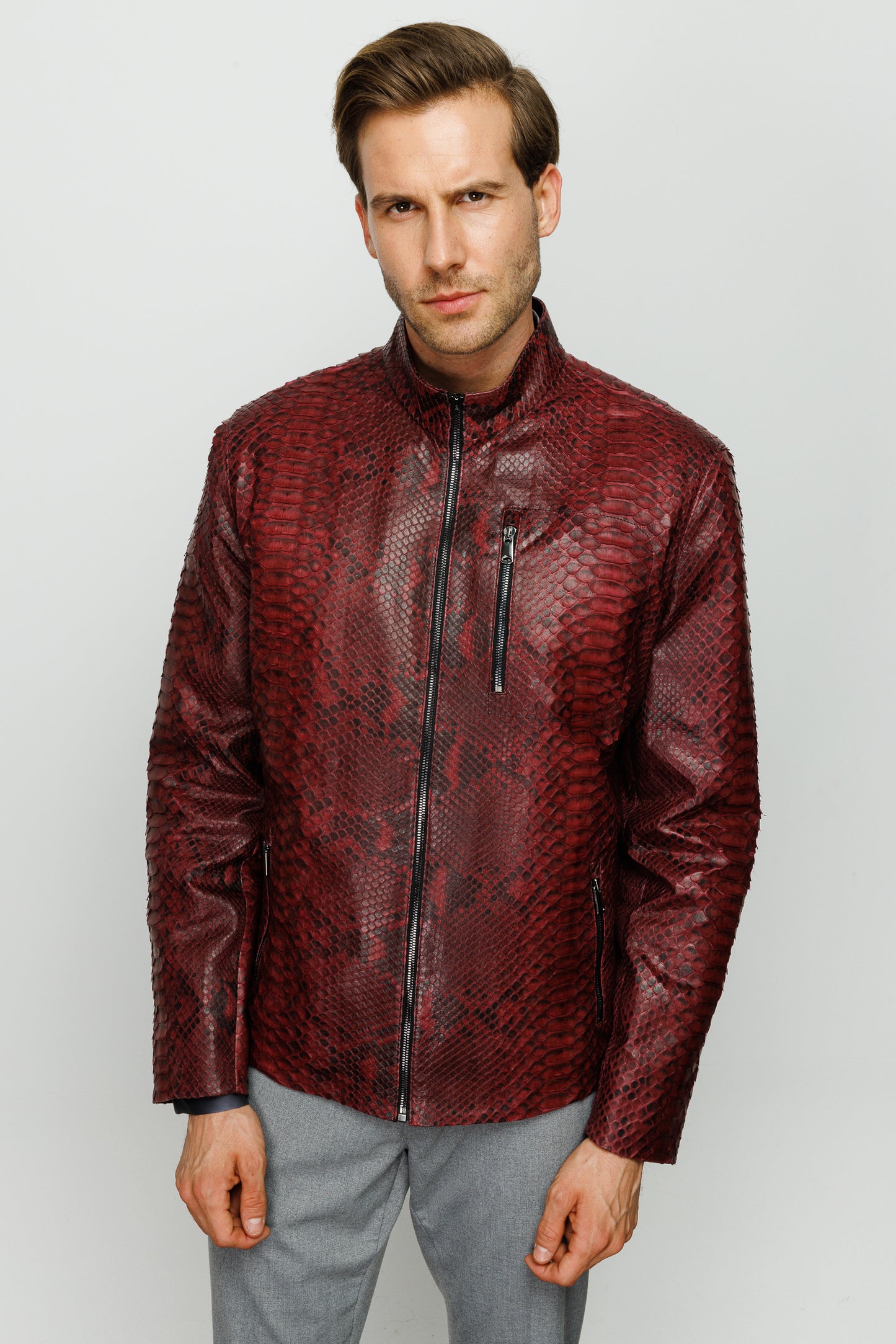 The Boss Pythn Burgundy Leather Men Jacket