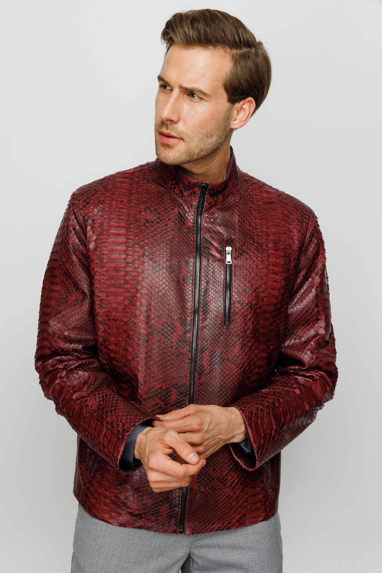 The Boss Pythn Burgundy Leather Men Jacket