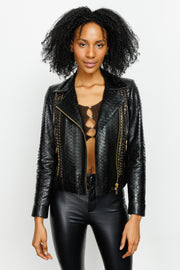 The Nayro Pythn Black Leather Jacket