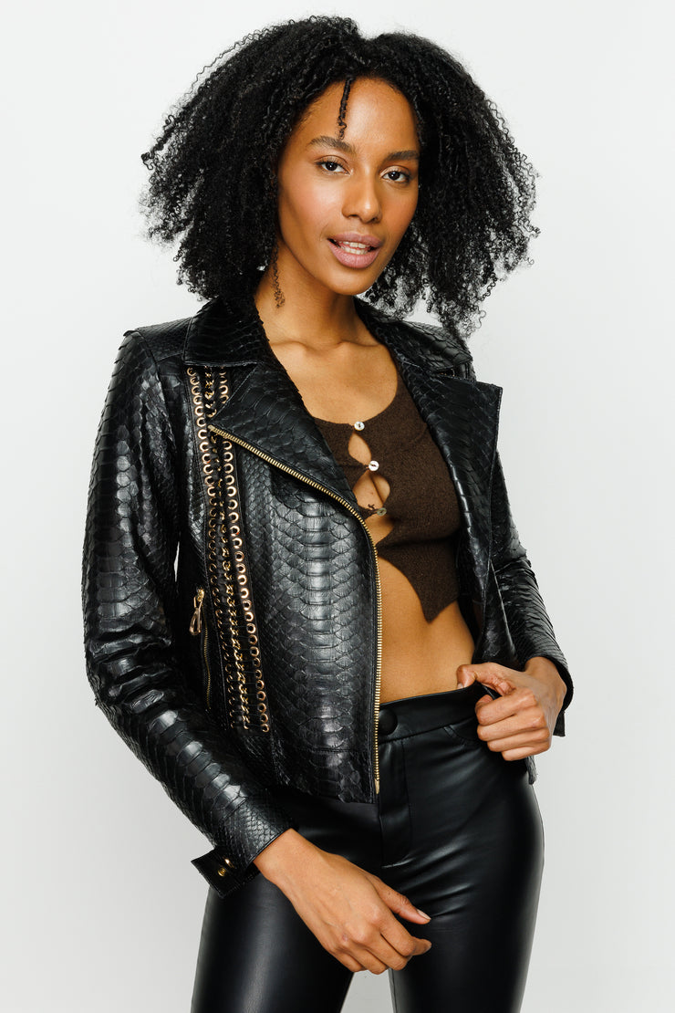 The Nayro Pythn Black Leather Jacket