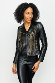 The Nayro Pythn Black Leather Jacket
